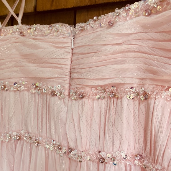 MAC DUGGAL 10 Beaded Ruffle High Low Gown Pink Sleeveless Chiffon 68096 - Picture 13 of 15